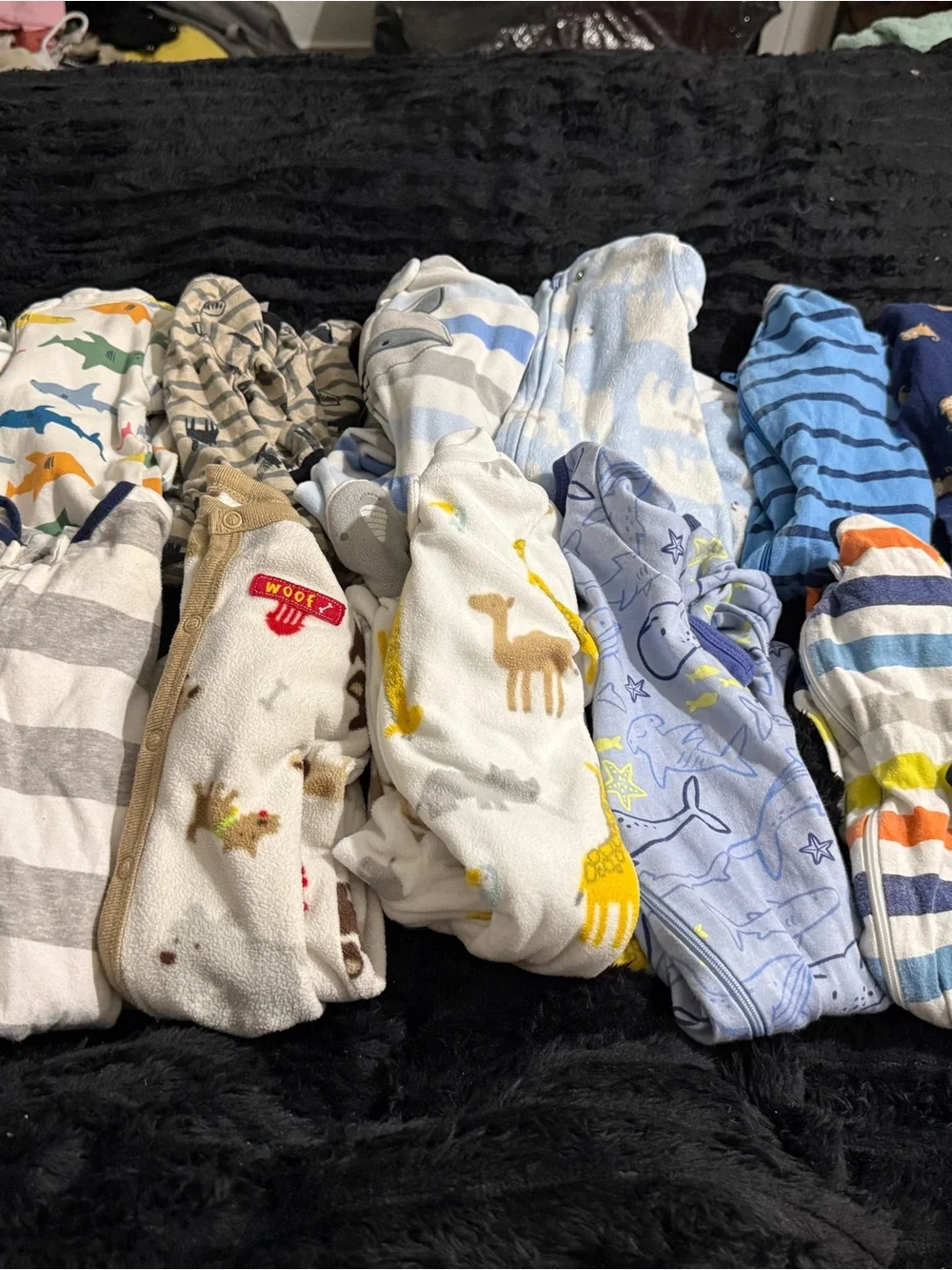 Footie sleepers 14 - Blue, White, Gray, Tan Patterns